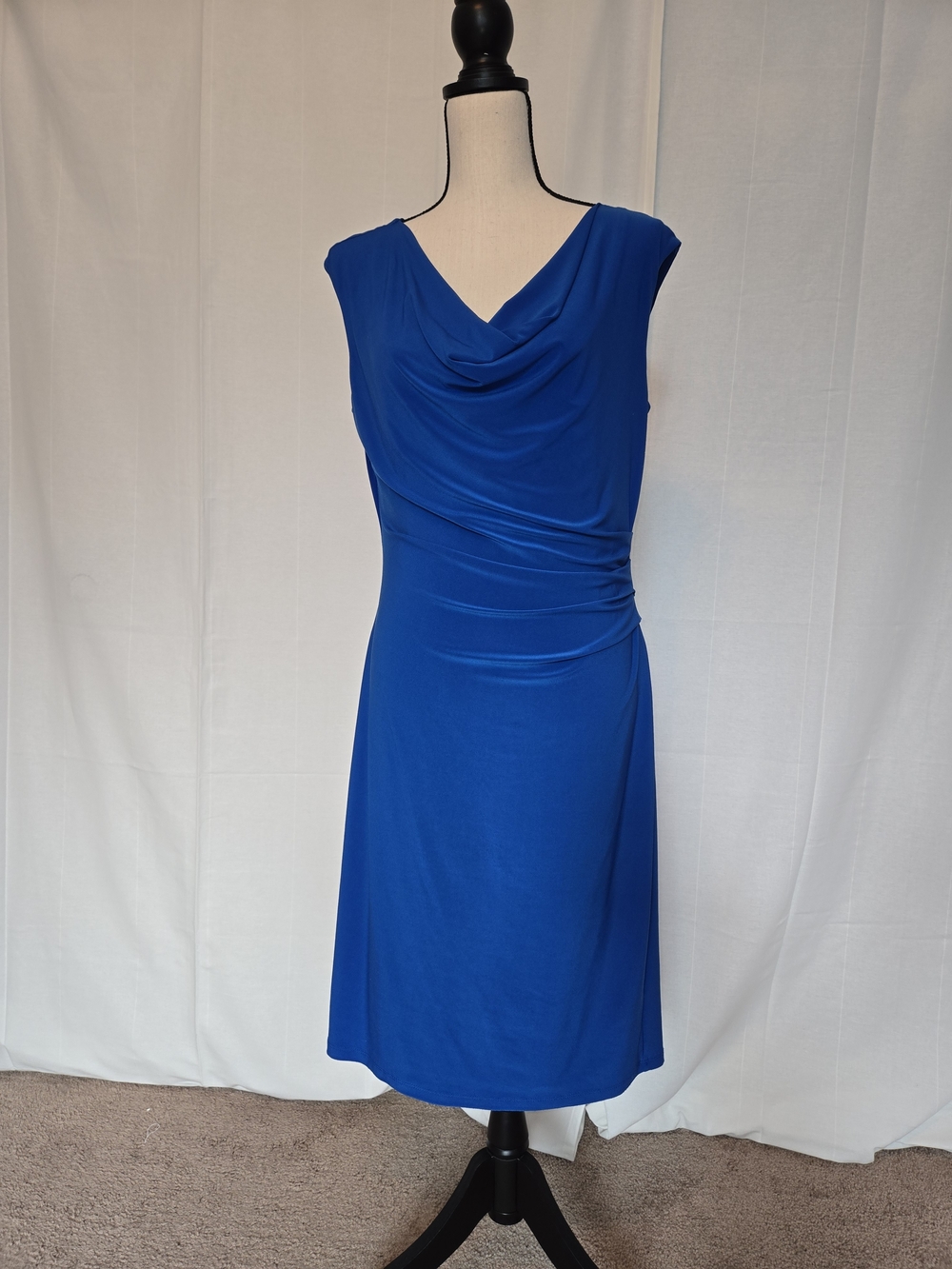 Lauren Ralph Lauren Cobalt Blue Cowl Neck Ruched Sheath Dress Size 12
